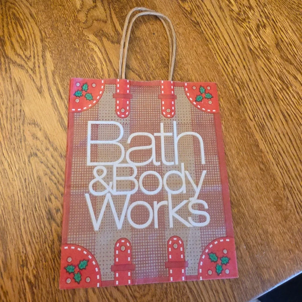 Bath & Body Works Holiday Trunk Red Plaid Holly Small Paper Gift Bag Made in USA